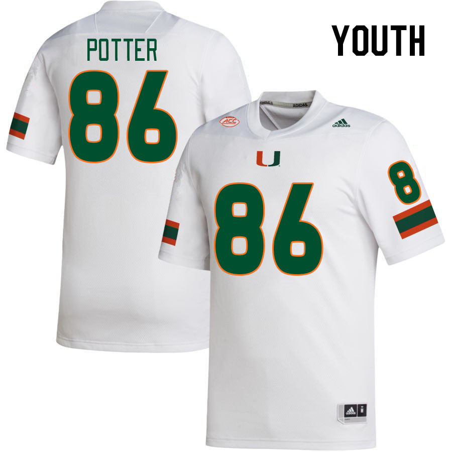 Youth #86 Fred Potter Miami Hurricanes College Football Jerseys Stitched-White - Click Image to Close